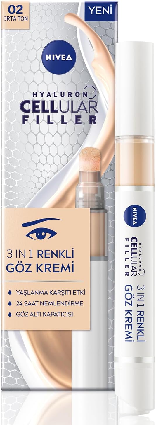 NIVEA Hyaluron Cellular Filler Renkli Göz Bakım Kremi 4 ml, Orta Ton, Göz Altı Kapatıcısı, Nemlendirici