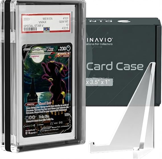Dinavio Crafthouse PSA Graded Card Display Acrylic Case for Standard PSA and CGC Slabs - Slab Case - PSA Card Case - Graded Card Display Case - Updated Dimensions - Stand Included (Black Border)