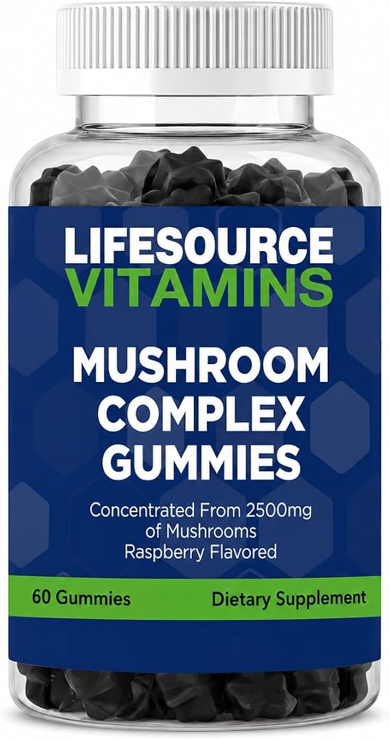 LifeSourceVitamins 10 Mushroom Complex 10:1 Gummies 60 Gummies | 10 Mushroom Blend 10:1 Extract Great-Tasting Gummies