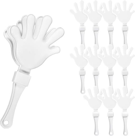 Windy City Novelties 12-Pack 7 Mini Hand Clappers Loud Plastic Noisemakers for Sports Games, Pep Rallies, Tailgates, and Team Spirit Events - White
