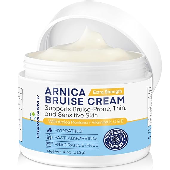 PHARMBANNER Arnica Bruise Cream Extra Strength Fast-Acting Arnica Montana with Vitamins K, C & E for Bruising, Swelling, Discoloration & Thin Skin Hydrating Moisturizer for Face & Body 4 oz
