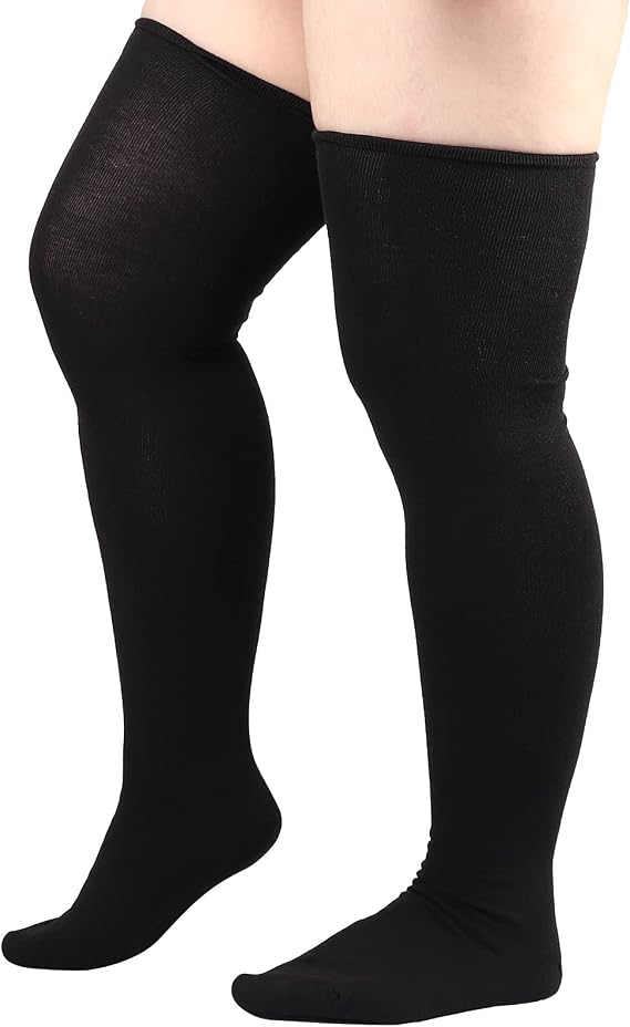 DRESHOW Plus Size Women Thigh High Socks Striped Over Knee Long Boot Stockings Knee High Socks Leg Warmers