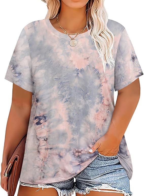 RITERA Women's Plus Size Crewneck Tops Short Sleeve Oversized T Shirt for Women Spring Summer XL 5XL