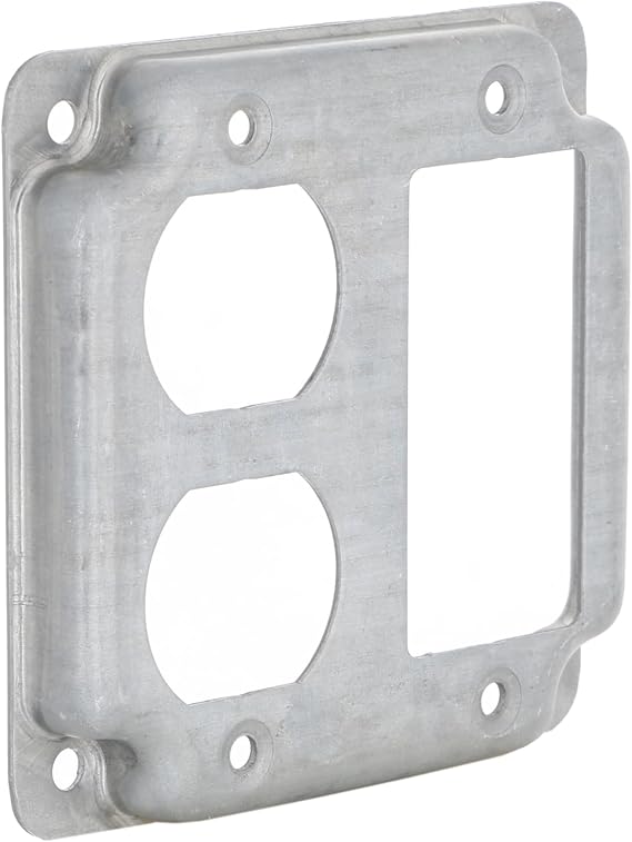 Hubbell-Raco 915C 1 GFCI and 1 Duplex Receptacle 4-Inch Square Exposed Work Cover