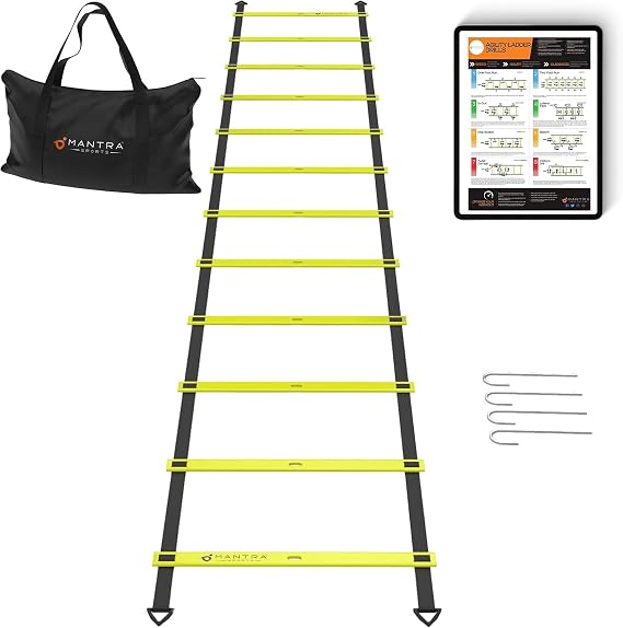 Agility Ladder Set, 12-Rung Speed Ladder + Training Cones, Soccer Training Equipment, Footwork Drills Kit, Speed & Agility Equipment, Football Practice Equipment, Basketball Gear