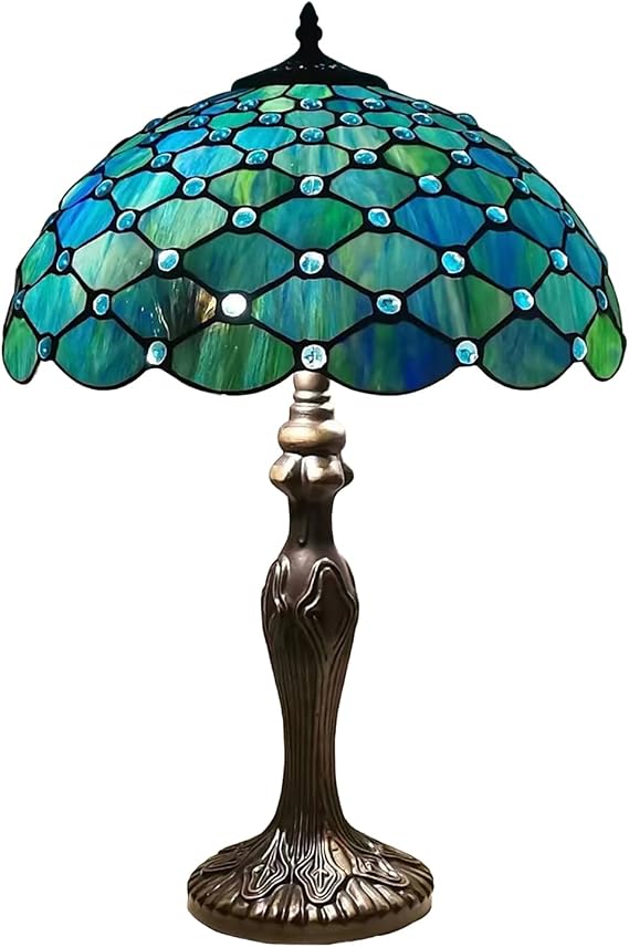 Tiffany Table Lamp Stained Glass Lamp 16X16X24 Inch Sea Blue Pearl [Energy Class A]