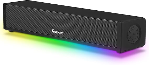 2.1 Computer Speakers for Desktop PC, Bluetooth 5.3 Computer Sound Bar with HiFi Sound, 7 RGB Light Modes, DC Powered Laptop Speakers with 3.5mm AUX-in/USB Connected for Game, Music and Movie