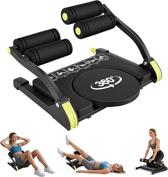 Ab Machine, 6-in-1 Multi-Function Ab Machine, Foldable Abdominal Exercise Equipment for Home Gym, 4 Adjustable Resistance, Automatic Rebound sit up machine, Ab Trainer for Home and Gym (Green)