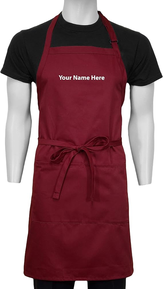 ChefsCloset Personalized Embroidered Apron Customized Adjustable Bib Aprons with Pockets Chef Kitchen Apron