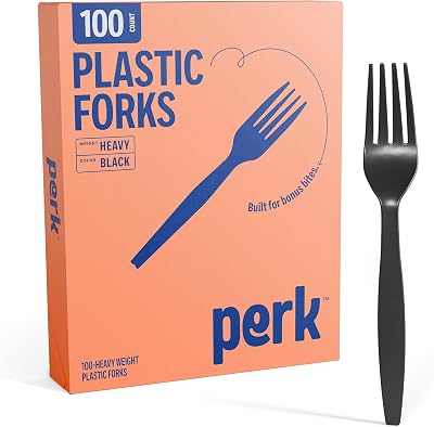 Perk HeavyWeight Plastic Forks, 100 Count Disposable Forks for Everyday Meals, Parties & Desserts, Black