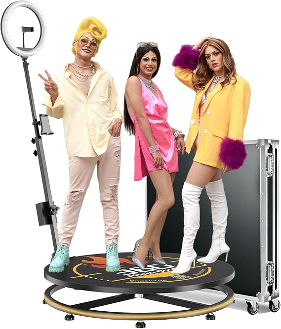 JIYANG 360 Photo Booth Machine with Flight Case,360 Photo Booth Machine for Parties with Chacktok VIP,Software APP Remote Automatic Slow Motion Rotating 360 Video Camera Booth for 3-4People(31.5"-CD)