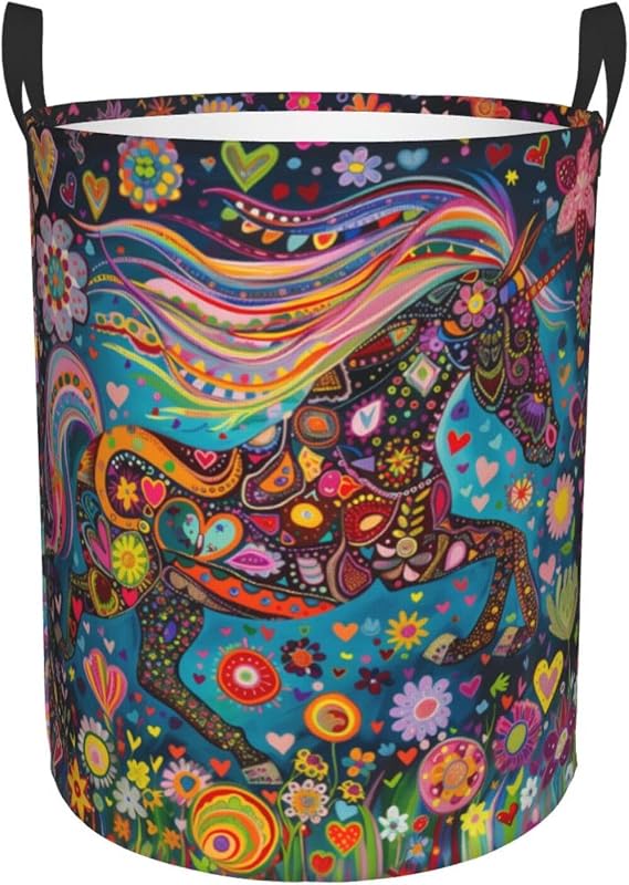 happy horse Laundry Hamper Round, Large Canvas Fabric Lightweight Storage Basket Toy Organizer