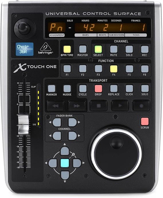 Behringer X-TOUCH ONE Universal-Bedienoberfläche mit berührungsempfindlichem Motor-Fader und LCD-Scribble-Streifen