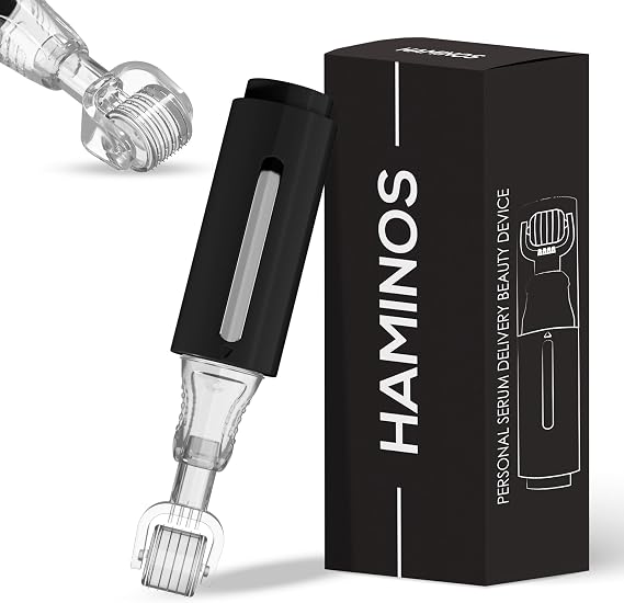 Derma roller 0.5 mm with Reservoir for Hair, Beard, Skin, Wrinkles, Stretch Marks, Hyperpigmentation INSTANT SERUM APPLICATION, 105 Titanium Needles