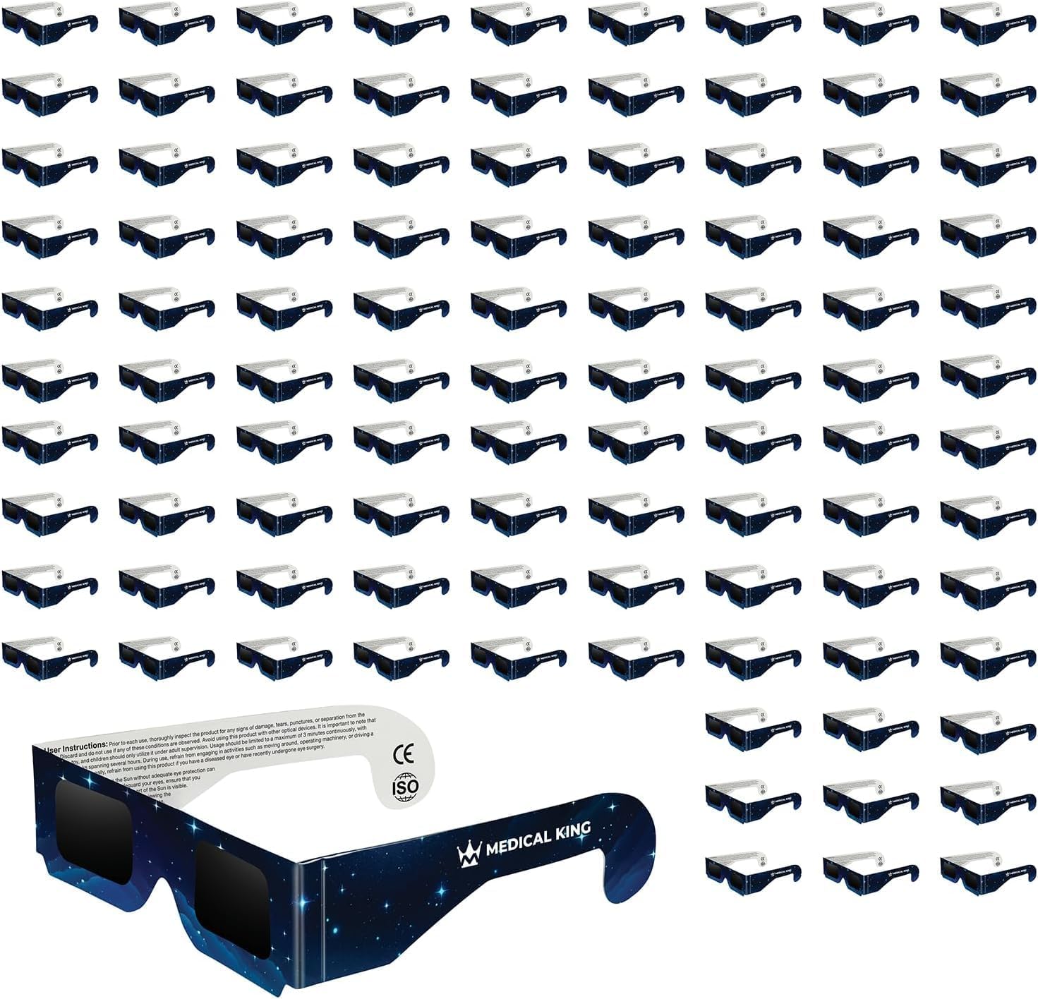Medical king Solar Eclipse Glasses 100 pack 2024 CE and ISO Certified Safe Shades for Direct Sun Viewing Approved 2024