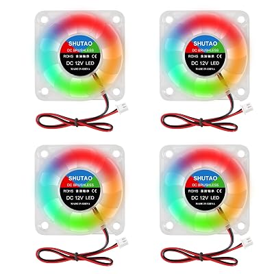 4PCS 5010 Cooling 12V RGB 50x50x10mm DC Brushless Fan - 50mm Colorful LED Cooler 2 Pin for 3D Printer