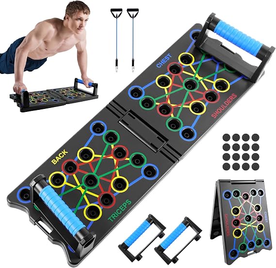 Foldable Push Up Board with Handles and Ropes 24-in-1 Multi-Function Home Gym Equipment for Chest, Shoulder & Triceps Workout Strength Training for Men & Women