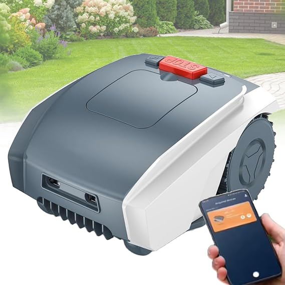 Lawn Mowing Robot, Automatic Lawn Mowing Machine, Adjustable Blade Height Mower, with Waterproof, Optical Navigation, Obstacle Avoidance for Garden Lawn