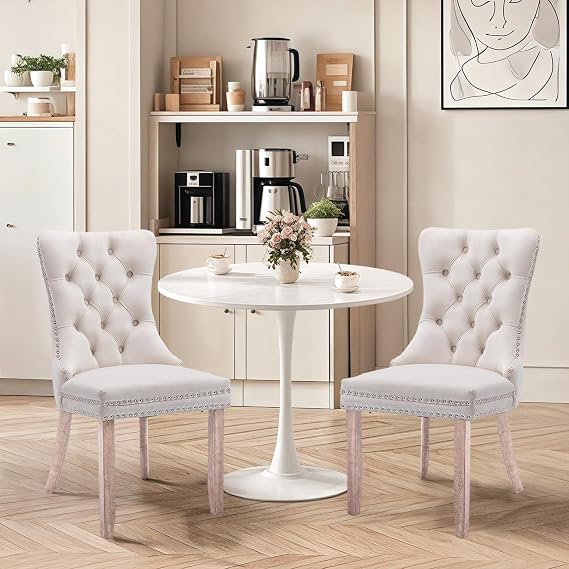 24" Small Round Kitchen Table Set for 2 with Velvet Upholstered Chairs