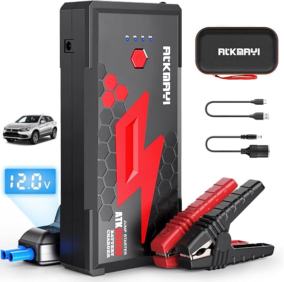 3000A Peak Car Battery Jump Starter, Up to 10.0L Gas and 8.0L Diesel Engines, ATKMAYI 20000mah Car Battery Booster Pack, Portable Jump Starter Box with Type-C Quick Charger 3.0 and LED Light