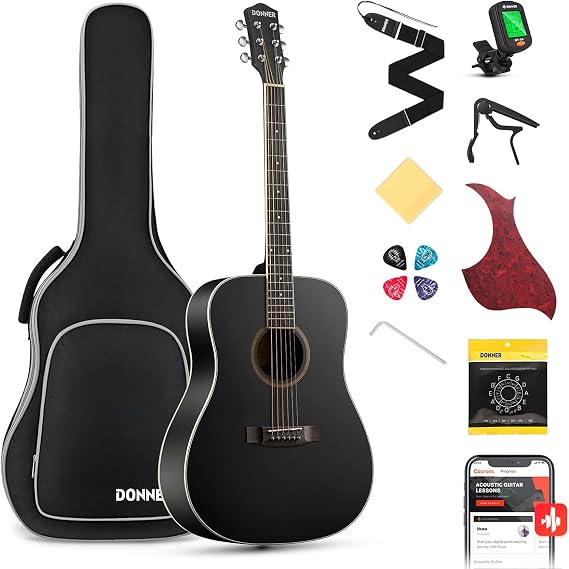 Donner DAG-1CB Dreadnought Akustik Gitar Seti (Siyah)