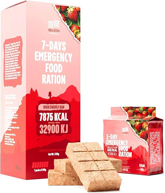 Emergency Food Supply 7-days Strawberry Biscuit Bars MRE Meals Military 2024 Survival Kit - 20 Years Shelf Life Camping Hiking Supplies