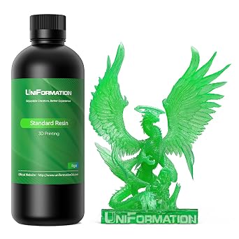 UNIFORMATION 3D Printer Resin Standard Fast UV Curing Plant-Based 3D Resin Liquid with High Precision Low Viscosity Suit for SLA/LCD/DLP Printing Transparent, Clear Green 1KG