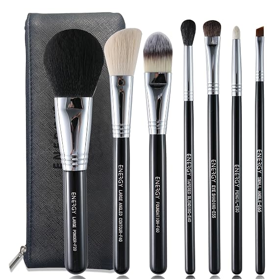 ENERGY Makeup Brush Set 7PCS Premium Synthetic Foundation Powder Bronzer Blush Contour Highlighter Eye Shadows Concealer Eyebrow Blending Makeup Brushes with Travel Case