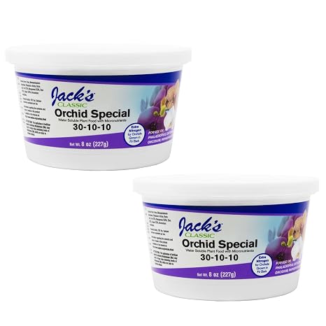 Jack's Classic 30-10-10 Orchid Special Water-Soluble Fertilizer with Micronutrients and Extra Nitrogen, Used for Turfs and Ornamental Grasses, 8oz, 2 Pack