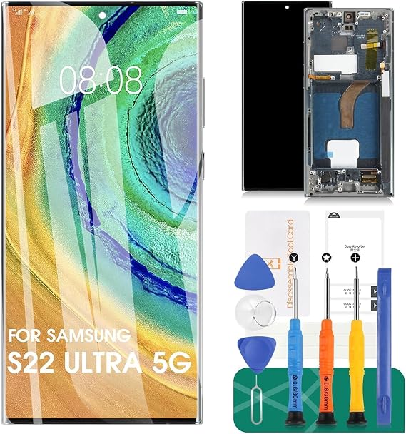 OLED for Samsung Galaxy S22 Ultra 5G Screen Replacement for Samsung S22 Ultra 5G LCD Display SM-S908U SM-S908E Digitizer Touch Screen Assembly with Fingerprint (with Frame,Black)