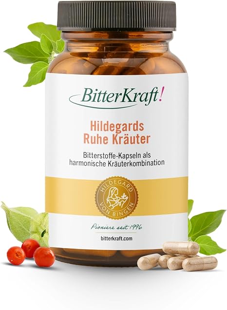 BitterKraft! Hildegards Resting Herbs 120 Capsules - With Organic Ashwaghanda Rose Root Extract B2 B6 & B12 - Inspired by Hildegard von Bingen - No Additives - 100% Natural - Made in Germany