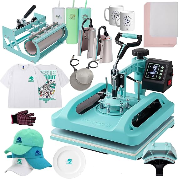 SmarketBuy Heat Press 15x15 Inch, 8 in 1 Heat Press Machine with 30 OZ Tumbler Attachment, Professional Sublimation Machine for T-Shirts, Hats, Tumblers Glass Cans Mugs and Plates