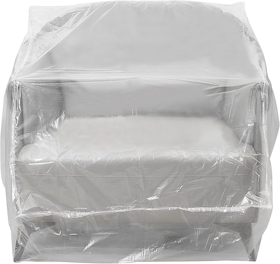 Extra Large Plastic Chair Cover - Waterproof Furniture Protector for Moving and Storage, Transparent Armchair, Lounge and Sofa Cover - 65x42x34 inch