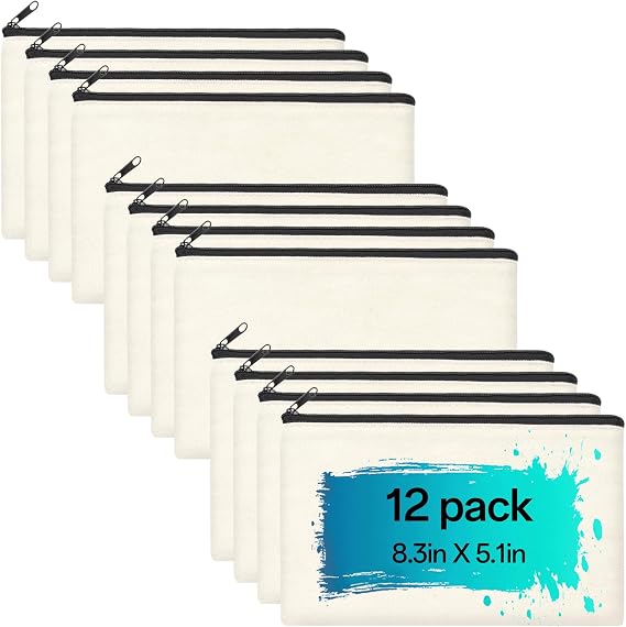 ZeeDix Small Canvas Zipper Pouch for Makeup Pencil Travel Storage 8.3x5 In