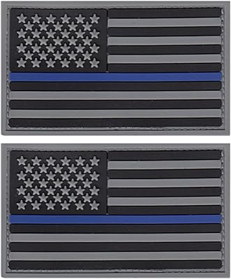 Heros Pride Tactical PVC Blue Line American Flag Patches - 3-38 x 2 Embroidered USA Uniform Emblem Patch - Hook and Loop Designed for Police Clothing - Blue Stripe Flag Pack of 2
