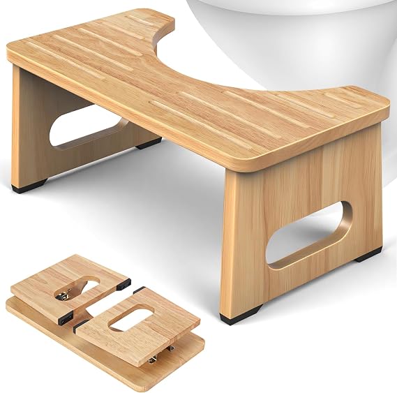 Foldable Toilet Stool, 7 Inch Poop Stool for Bathroom, Bamboo Toilet Potty Squat Adults, Dual Anti-Slip Potty Step Stool for Pooping, Improve Squatting Posture and Comfort Seniors, Natural