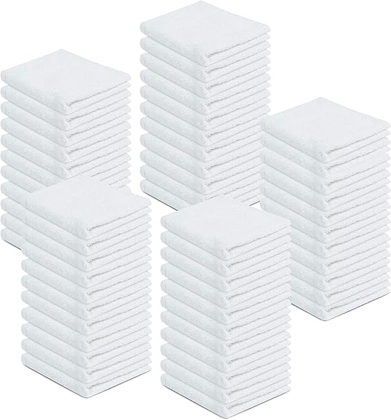 100% Cotton Terry Towels - Pack of 500 (12x12 Inches) White Cotton Terry Cloth Bar Rags, Multipurpose High Absorbent Cleaning Cloths for Auto Detailing or Painters