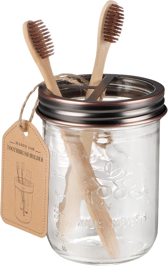 SheeChung Mason Jar Toothbrush Holders, Farmhouse Toothpaste Organizer, 1Pc