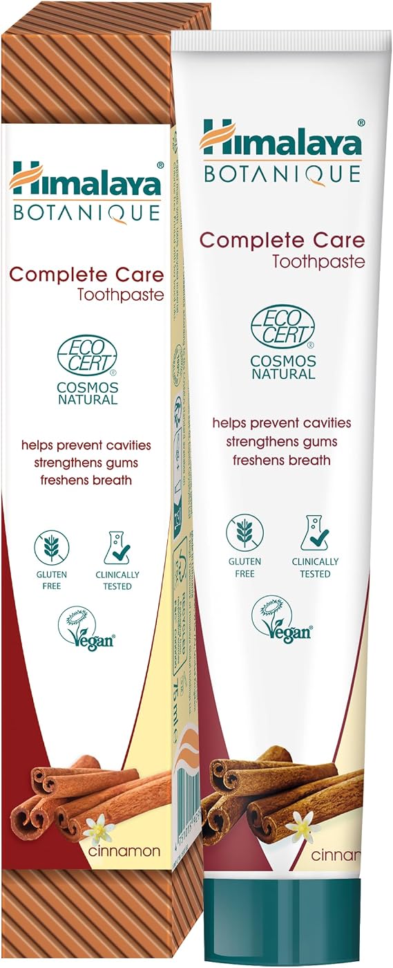 Ecocert Cosmos Natural Certified Himalaya Botanique Complete Care Herbal Toothpaste Cinnamon Flavor, Fights Plaque, Freshens Breath, Fluoride Free, Gluten & SLS Free, 75 ml
