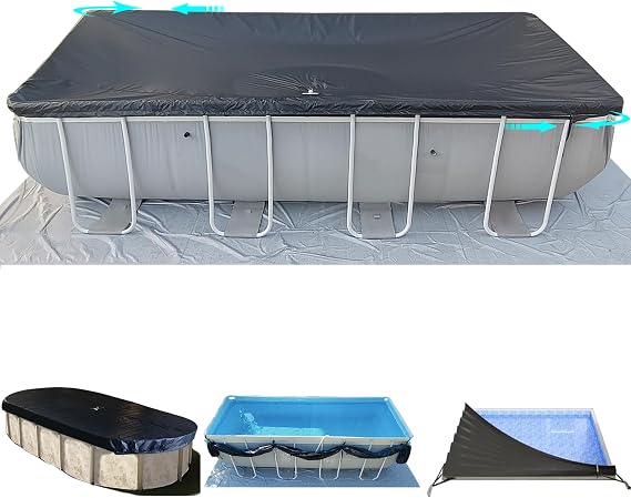 SIHAIAN 9x18Ft Pool Cover for Oval and Rectangular Above Ground Pool with Side Storage, Preventing Waterlogging One-Piece Oval Pool Cover, Lockable, Windproof, UV-Resistant, Tear-Resistant Solar Cover