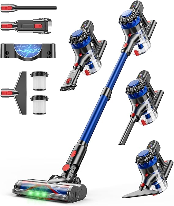 KARDV Cordless Vacuum Cleaner, 500W/40Kpa Vacuum Cleaners for Home, 60Mins Stick Vacuum with LED Display, Anti-Tangle Wireless Vacuum, 8 in 1 Lightweight Vacuum for Hard Floors Carpet Pet Hair