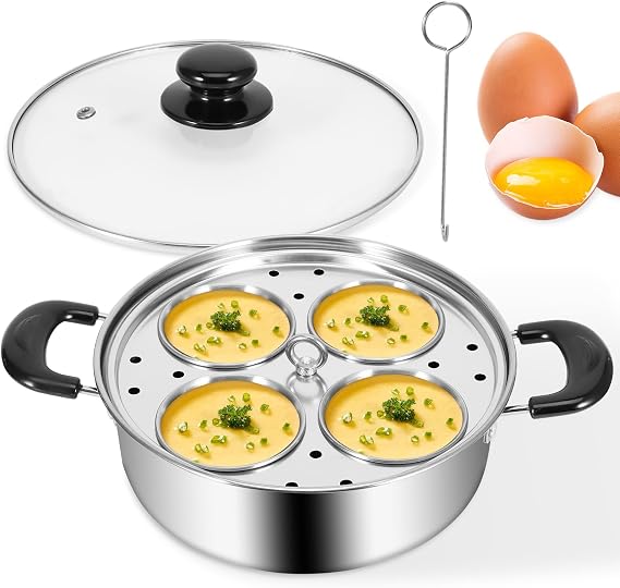Egg Poacher, Stainless Steel Egg Poacher Pan with 4 Cups Poached Egg Pan