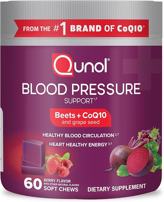 Qunol 3-in-1 Beet Roots Chews with CoQ10, Blood Pressure Support, 60ct | Supports Healthy Blood Circulation & Heart Healthy Energy, From the #1 Brand of CoQ10, Vegetarian, No Synthetic Dyes