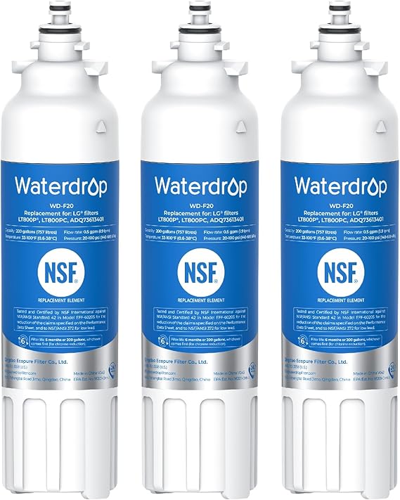 Waterdrop ADQ73613401 Water Filter Replacement for LG LT800P, 3 Pack