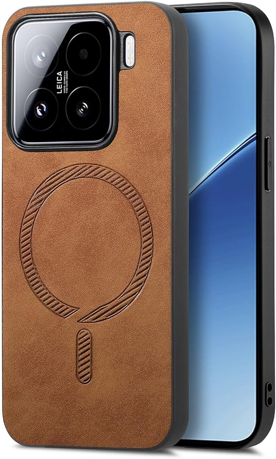 Compatible with Xiaomi 15 Leather Case Magsafe, Magnetic Soft PU Vintage Leather Phone Case for Men & Women, Anti-Scratch, Slim Designer Cover for Xiaomi 15 (A)