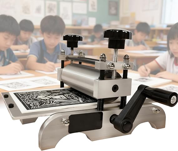 Manual Printmaking Etching Machine Relief Block Printmaking Lino Press Machine Adjustable Roller Height Clear Even Printing for Printing Supplies Decorative Display