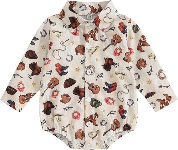 Kayotuas Western Baby Boy Clothes Cowboy Shirt Romper Long Sleeve Bodysuit