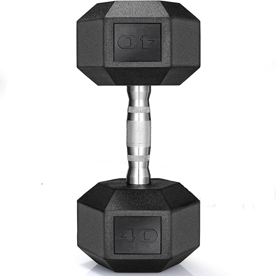 TLGREEN Rubber Coated Cast Iron Hex Dumbbell, Single 30-85lb Free Weight | Anti-Slip Dumbbells Stops Rolling, Heavy Duty Fitness Gear for Beginners & Athletes to Do Strength Training at Home or Gym