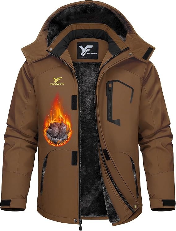 Men Winter Jacket Waterproof Windbreaker Warm Fleece Lined for Winter Outdoor Work Sports Skiing Snowboard Camping Hiking