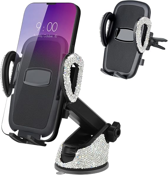 eing Car Phone Mount Holder Dashboard Air Vent Windshield,Compatible with iPhone 12/11/11 Pro/8 Plus/8/SE/X/XR/XS/7 Plus Samsung S20/S10/S9/S8,Moto,Huawei,Nokia,LG,Smartphones,Silver